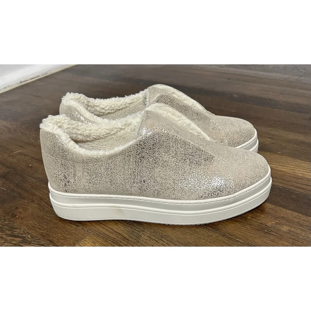 Women's‎ Platform J Slides Nada Gold Metallic Slip On Sherpa Lining Size 7.5